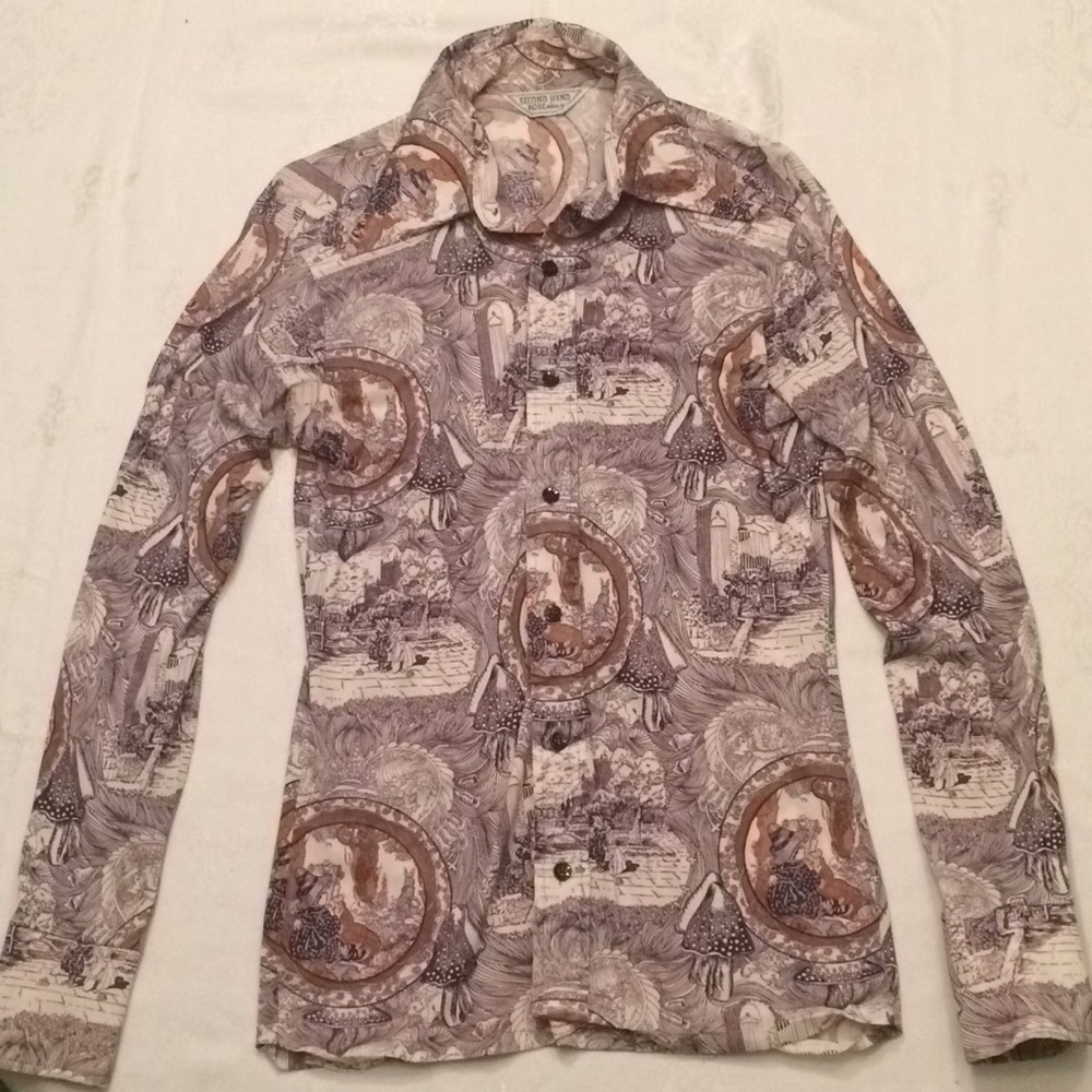 Vintage 70s mushroom garden wide lapel shirt